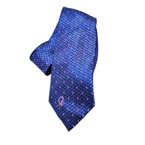 Wilson & Bow Breast Cancer Awareness Neck Tie, Blue, Silk,  NWT - Picture 6 of 7